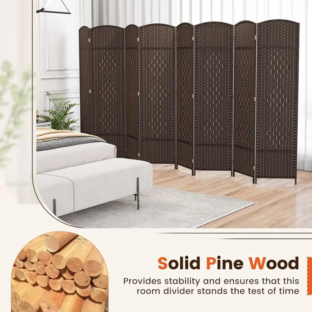 Ljustra 8 Panel Room Divider Folding Privacy Screen Solid Wood Frame