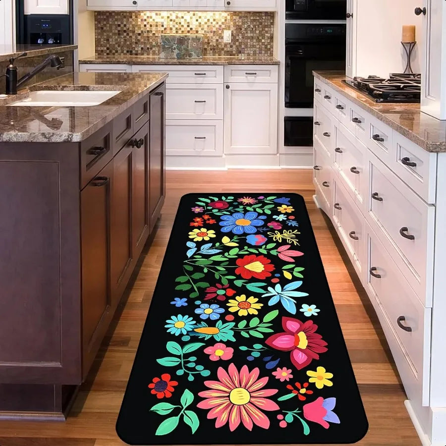 Ljustra Mexican Floral Rug Multicolor 20x47 Inch Runner NonSlip Soft