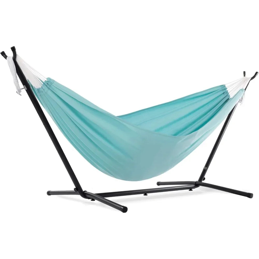 Double Polyester Hammock with Space Saving Steel Stand 450lb Capacity