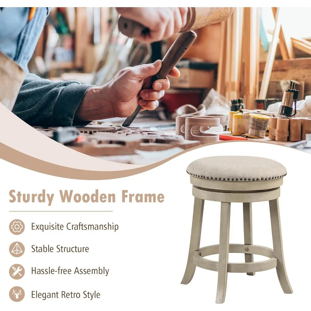 360 Swivel Bar Stools Set of 2 Upholstered Round Wooden Frame Stools