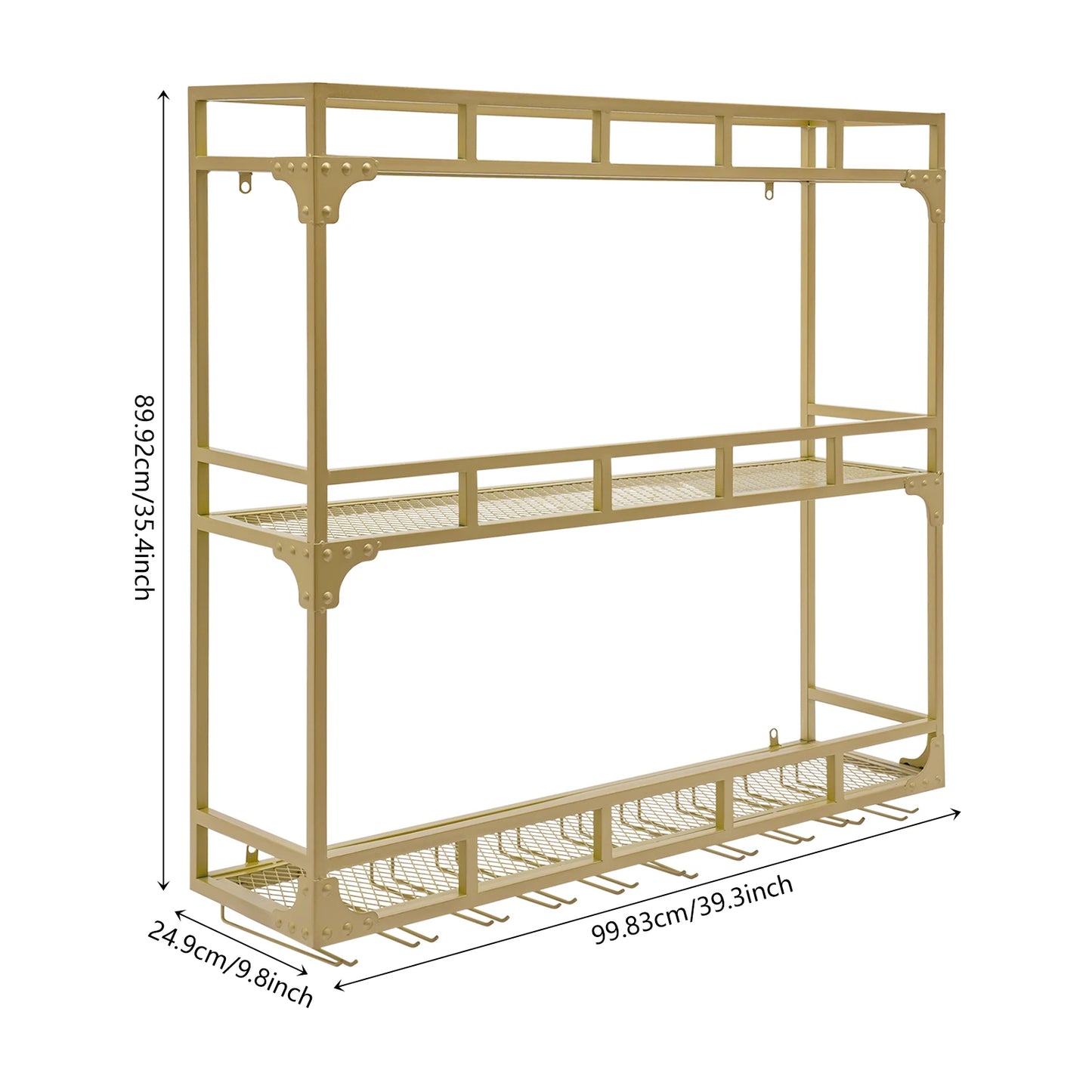 Luxury Wall Mounted Wine Rack 3-Tier Iron Design Holds 220lbs Decor