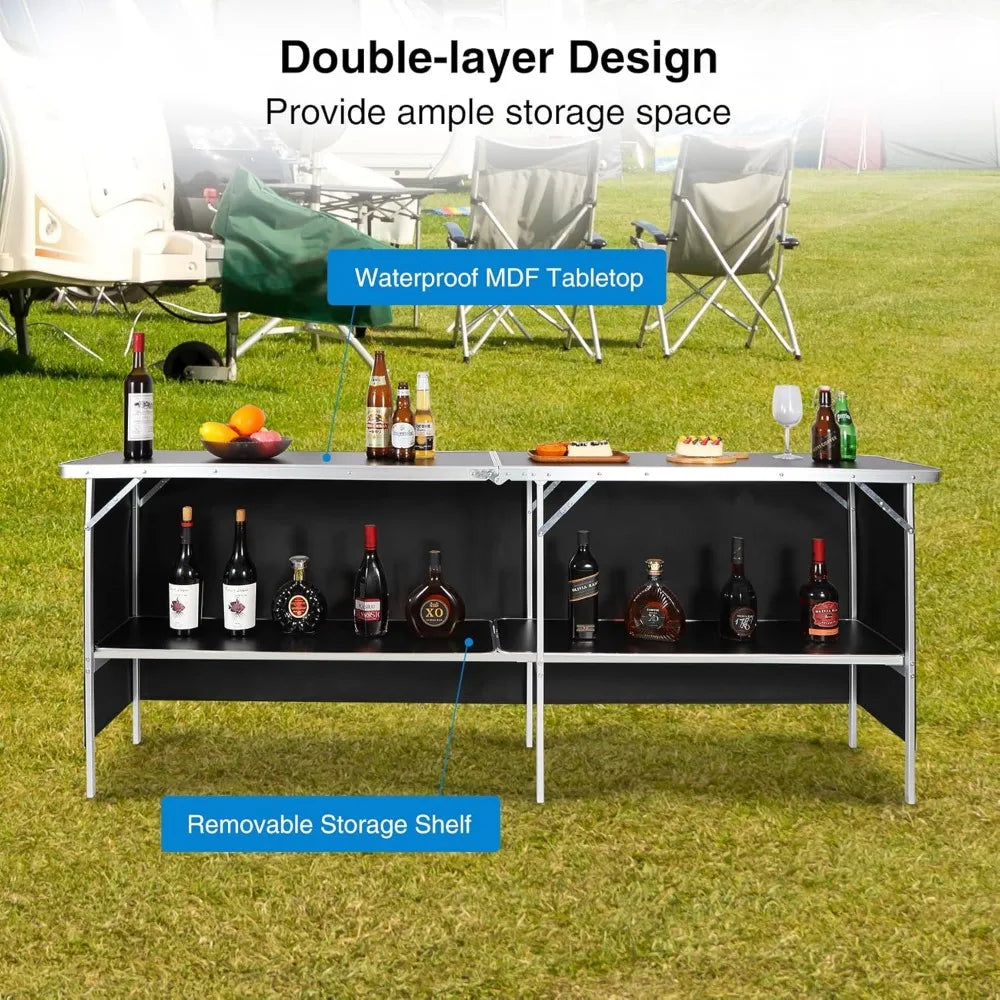 82 Inch Portable Bar Table with Carry Bag and Dual Layer Storage