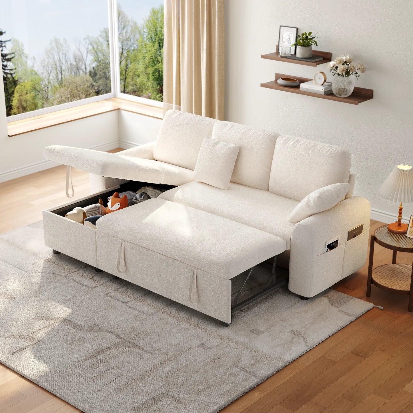 Ljustra L Shaped Sleeper Sofa Pull Out Couch Bed with Storage Chaise
