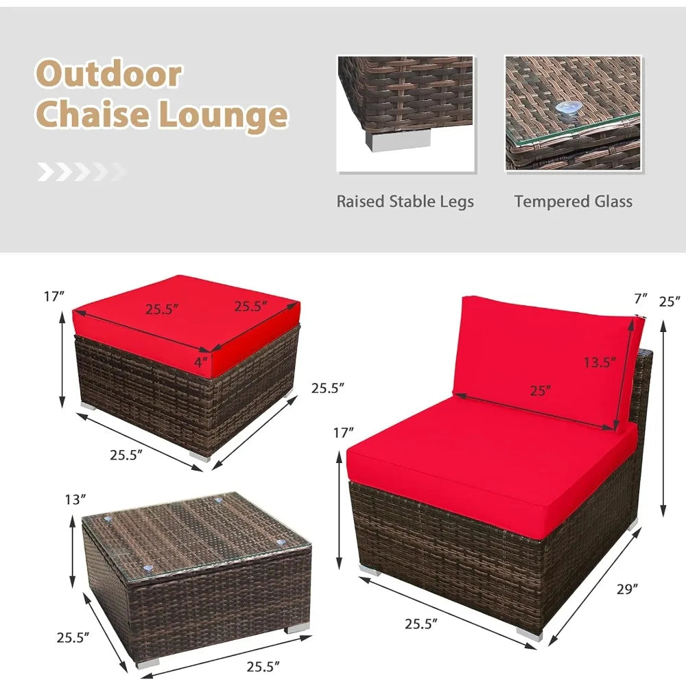 5 Piece Wicker Lounge Chair Set with Glass Coffee Table Outdoor Furniture