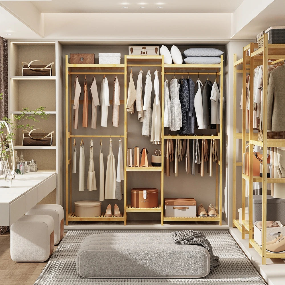 Bamboo Clothes Rack Stand Organizer Multifunctional Garment Rack