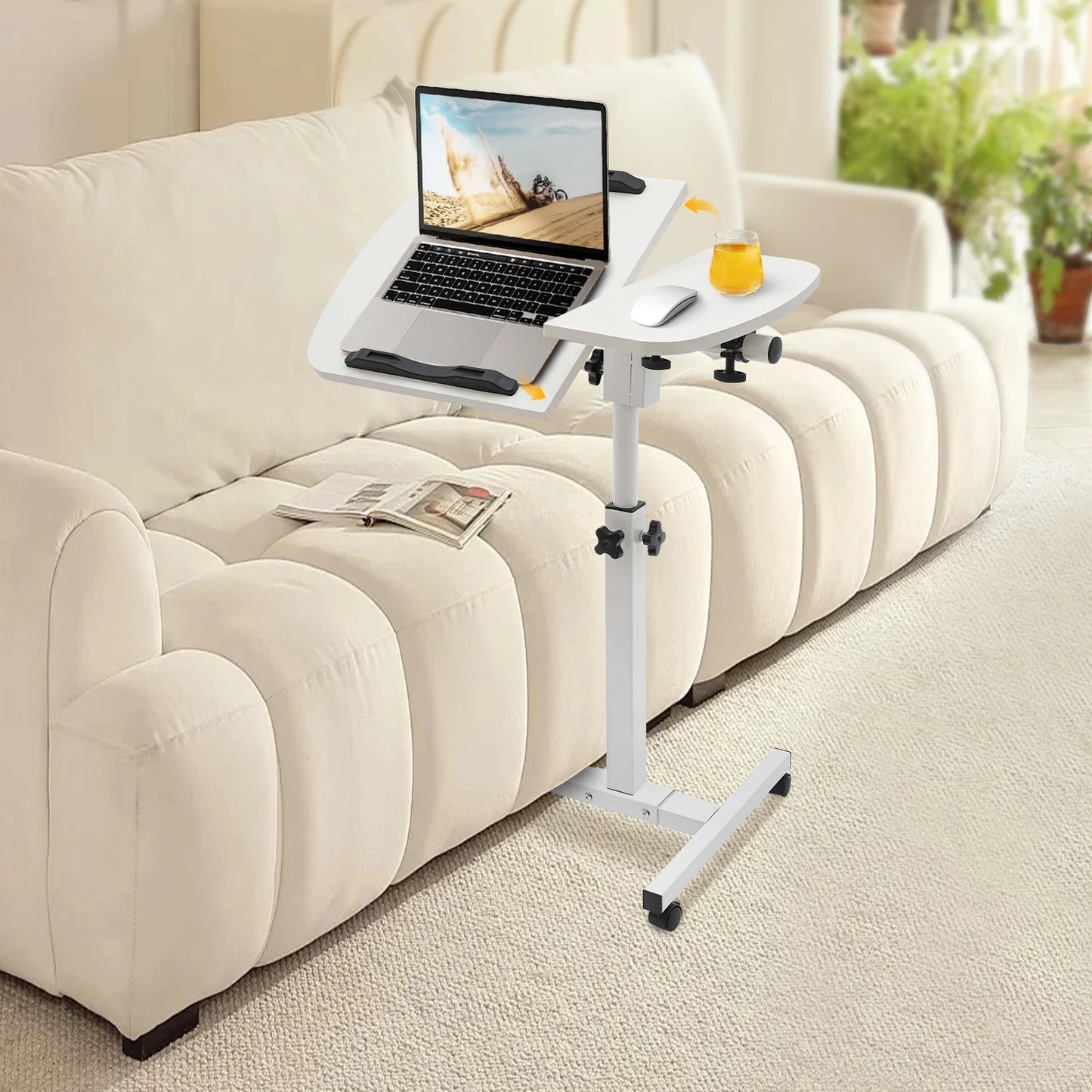 Adjustable Rolling Laptop Table Height Tilt Sofa Bed Side Desk