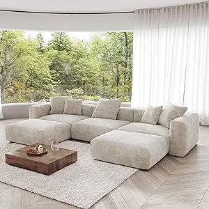 Ljustra Oversized Modular Sectional Deep 3-Seats Corduroy Sofa Chaise Ottomans Huge Convertible