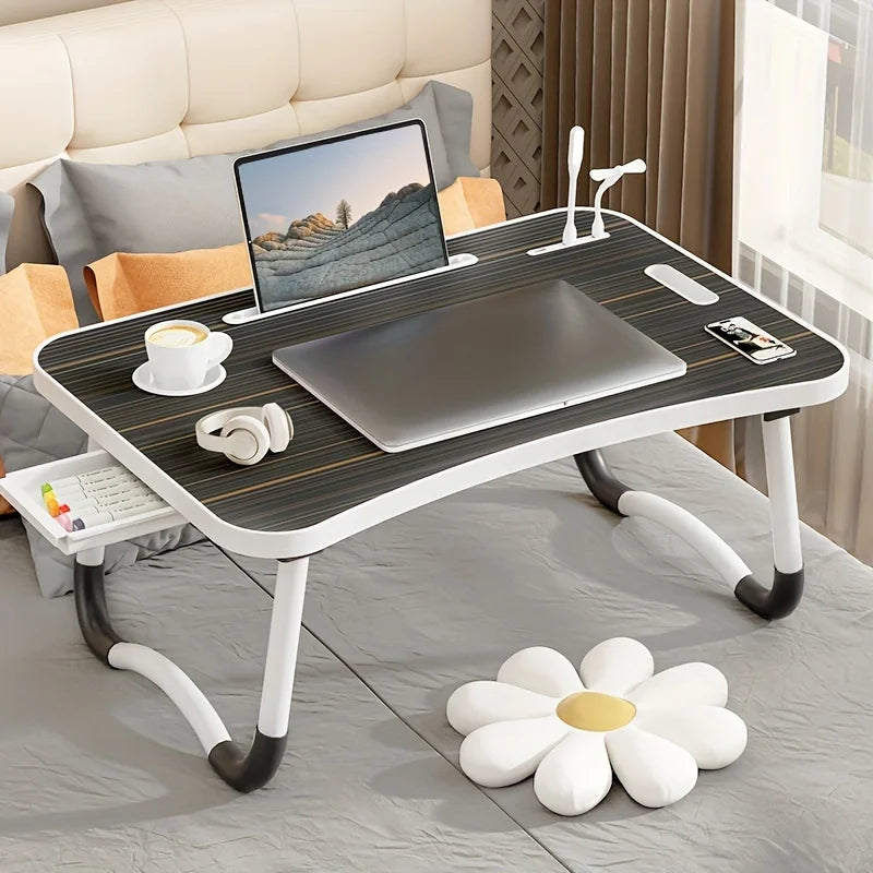 Portable Laptop Desk with USB Light Fan Cup Holder and Tablet Slot
