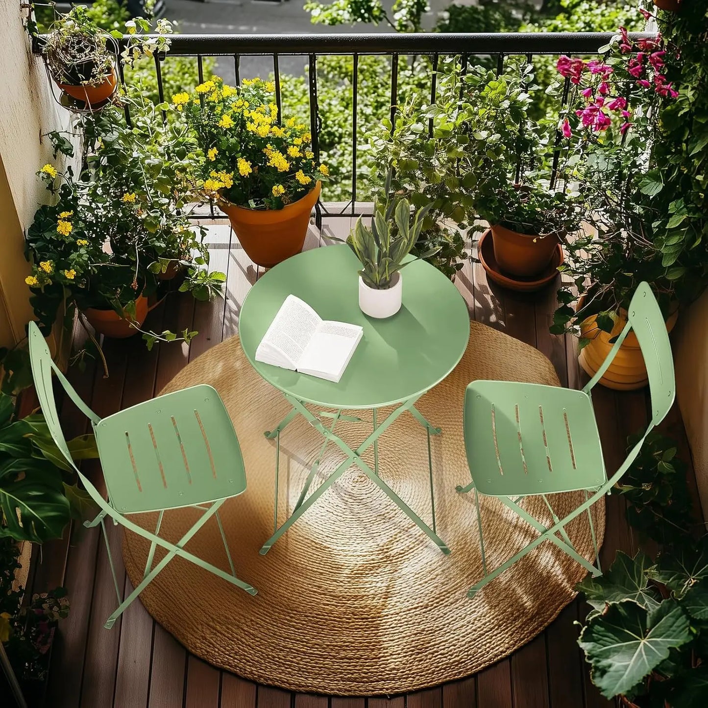 Ljustra Patio Bistro Set 3-Piece Folding Outdoor Furniture Garden Table