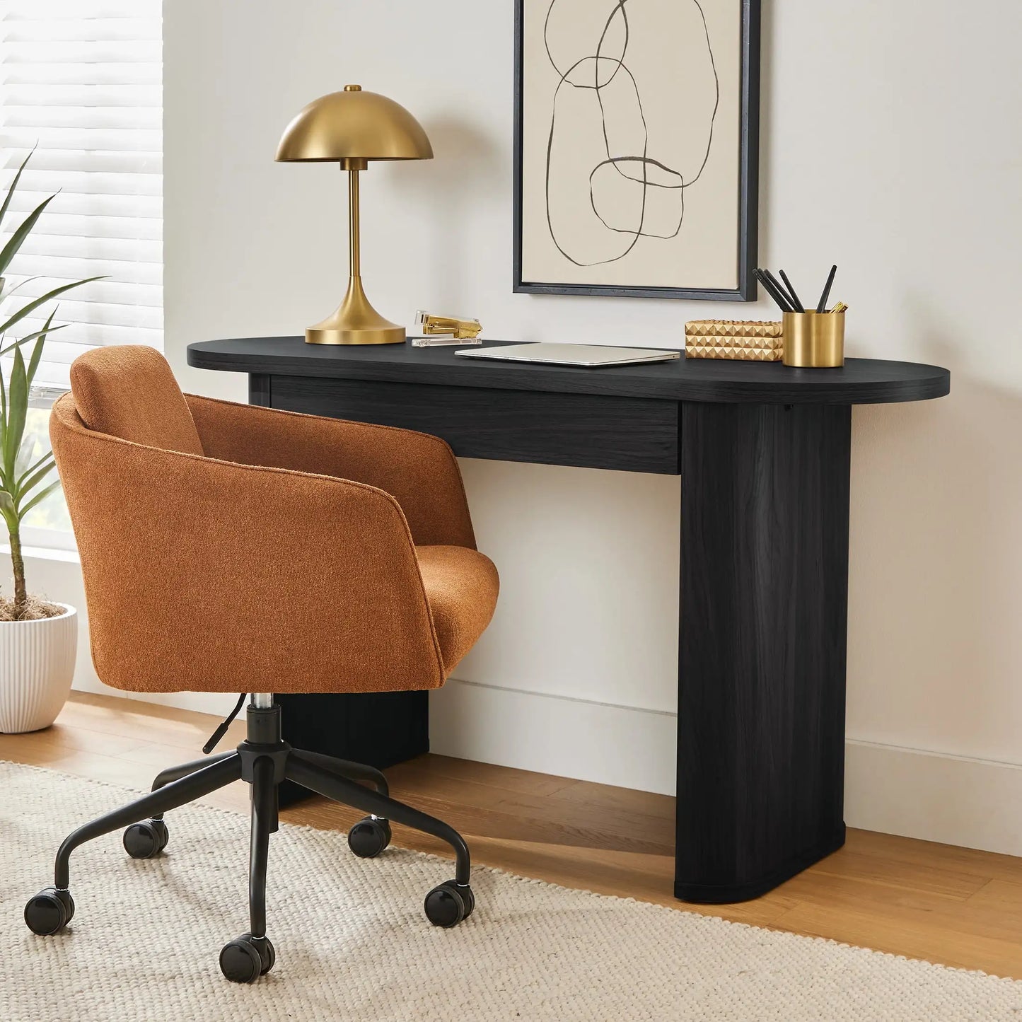 Juliet Oval Writing Desk Executive Home Office Furniture Walnut Finish