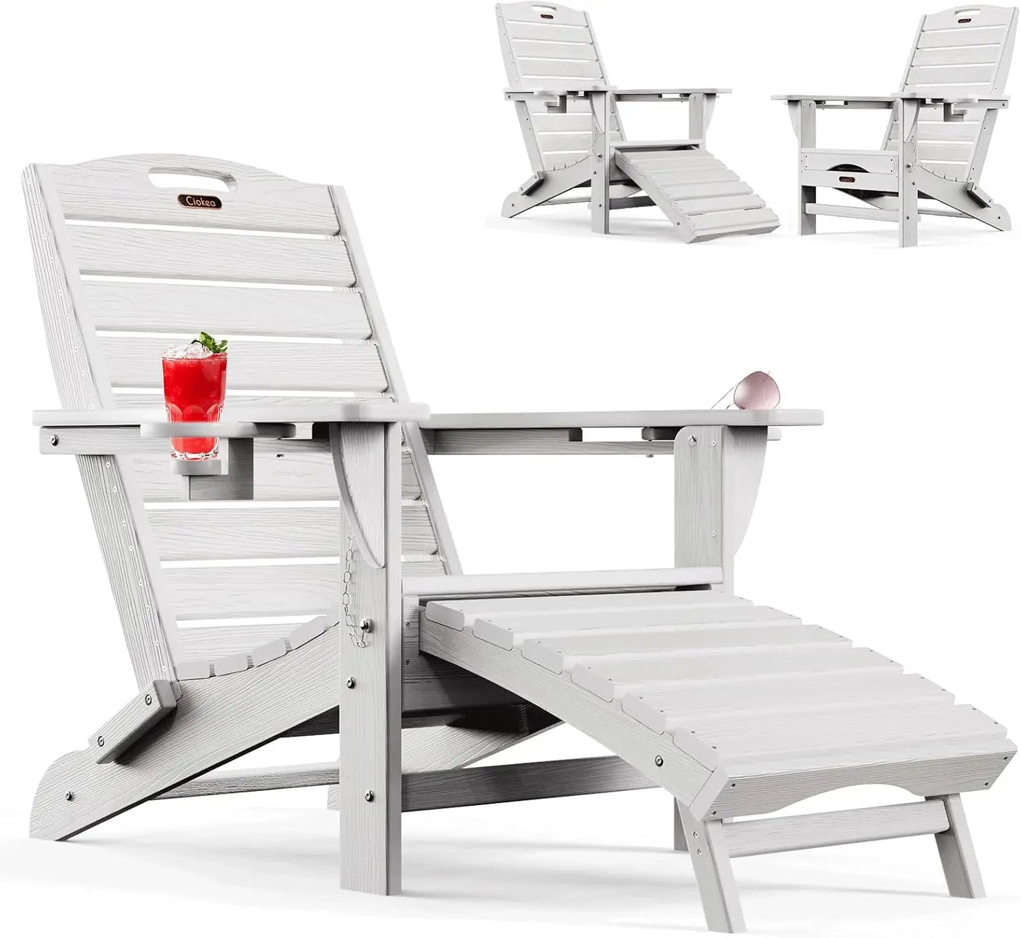 Folding Adirondack Chair with Retractable Ottoman Patio Fire Pit Chair