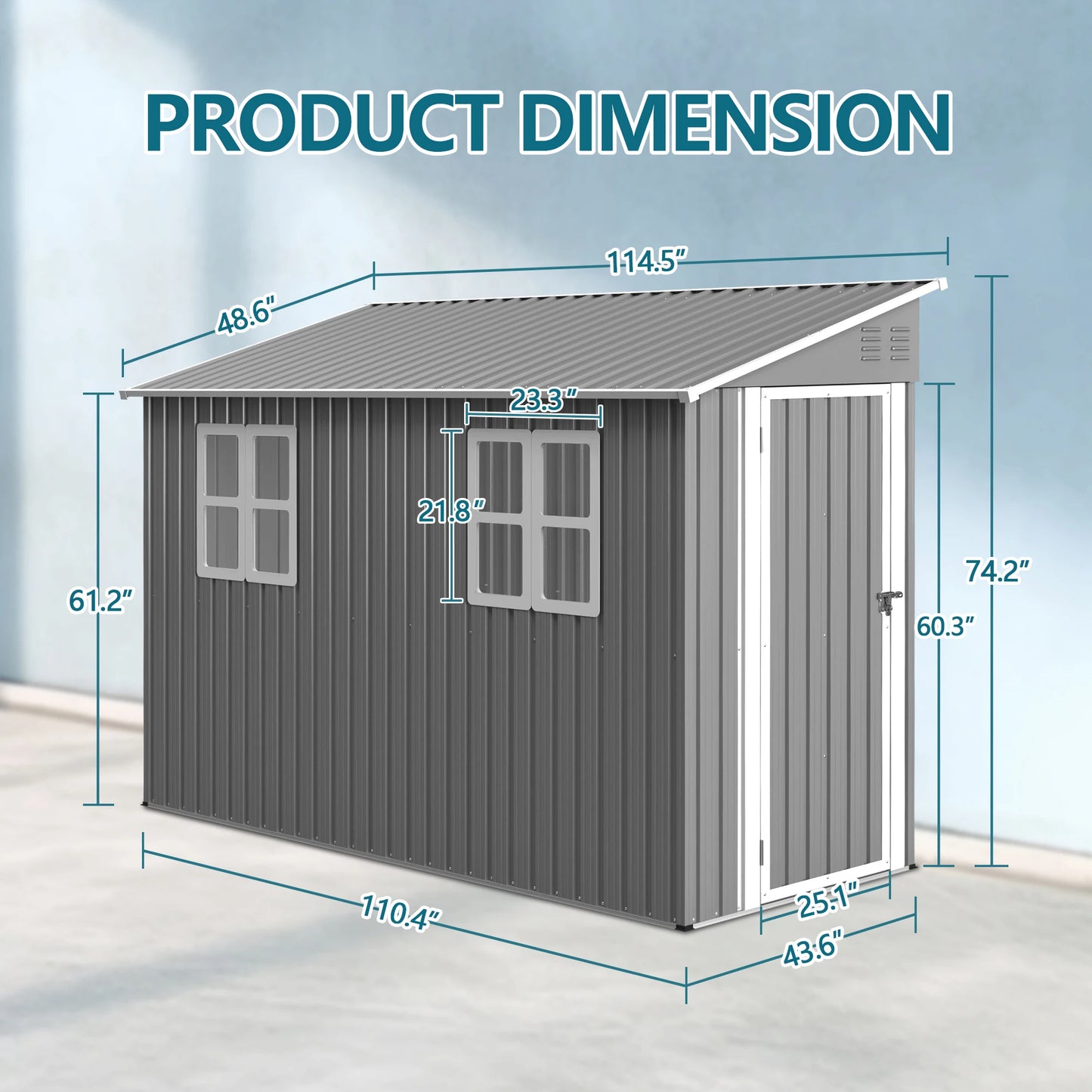 Galvanized Steel Outdoor Shed Weatherproof Lockable Storage Tools Bikes Pets