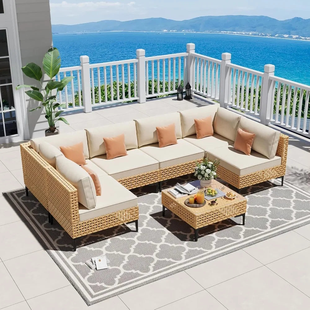 7-Piece Wicker Outdoor Patio Furniture Set with Coffee Table Sectional