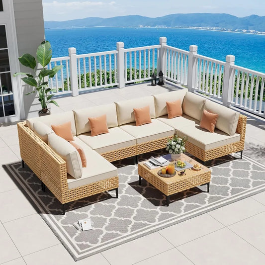 7-Piece Wicker Outdoor Patio Furniture Set with Coffee Table Sectional