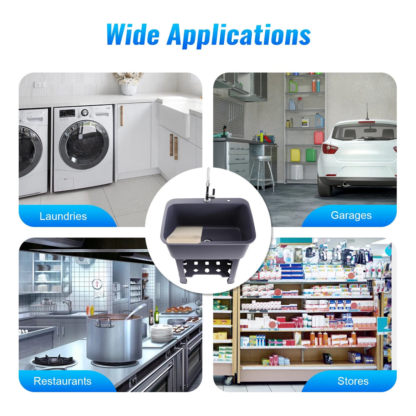 Black Gray Floor-standing Kitchen Sink with Faucet Utility Sink