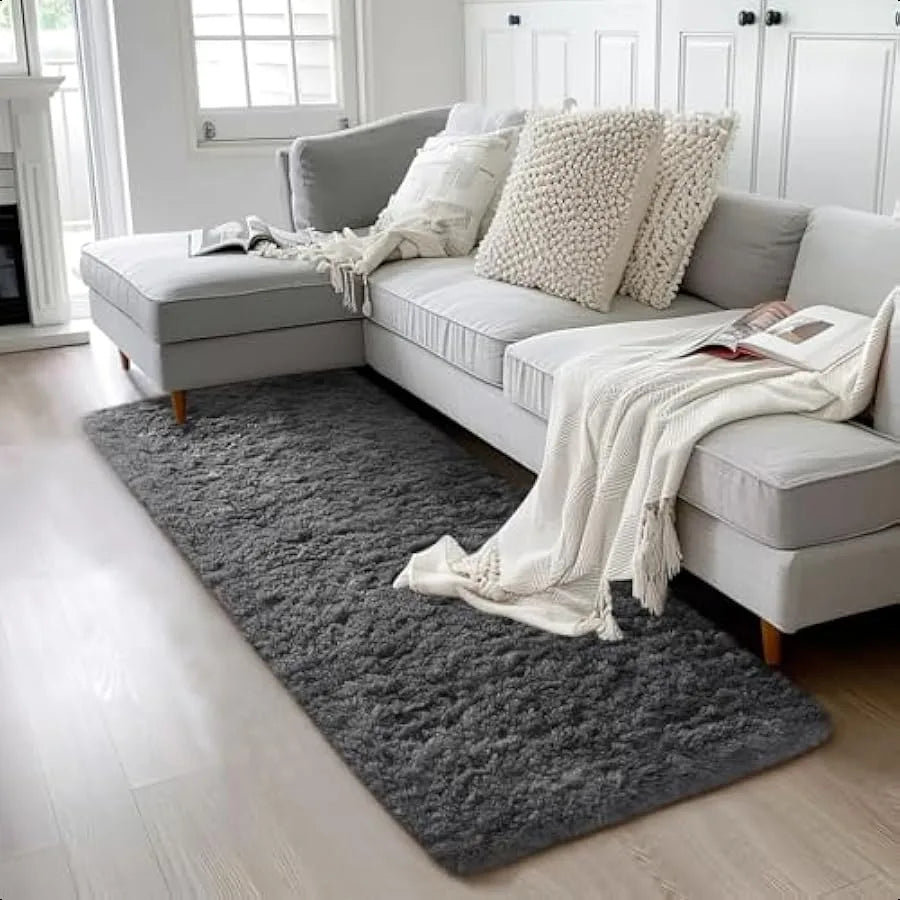Soft Fluffy Shaggy Runner Rug Non-Slip Indoor Carpet for Bedroom Living Room