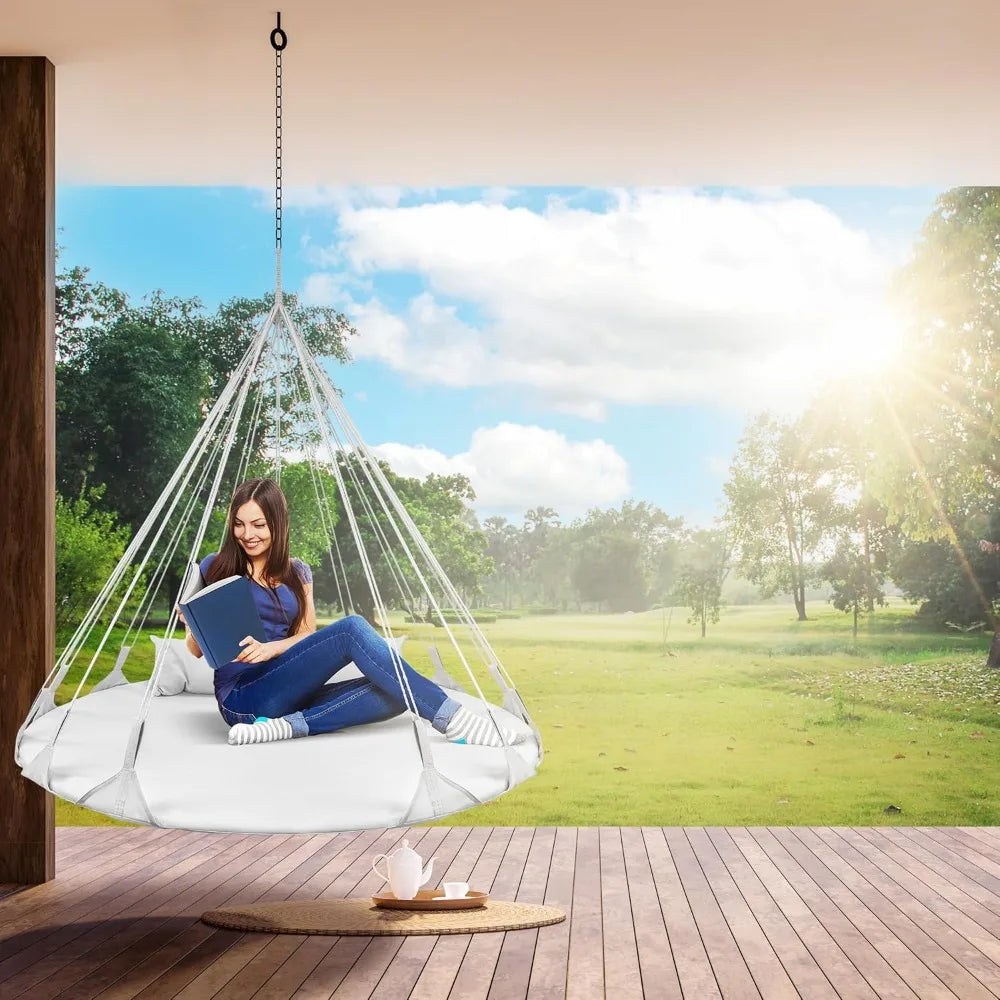 Stylish 56" Hanging Swing Hammock Daybed Saucer Lounger Chair with Pillow