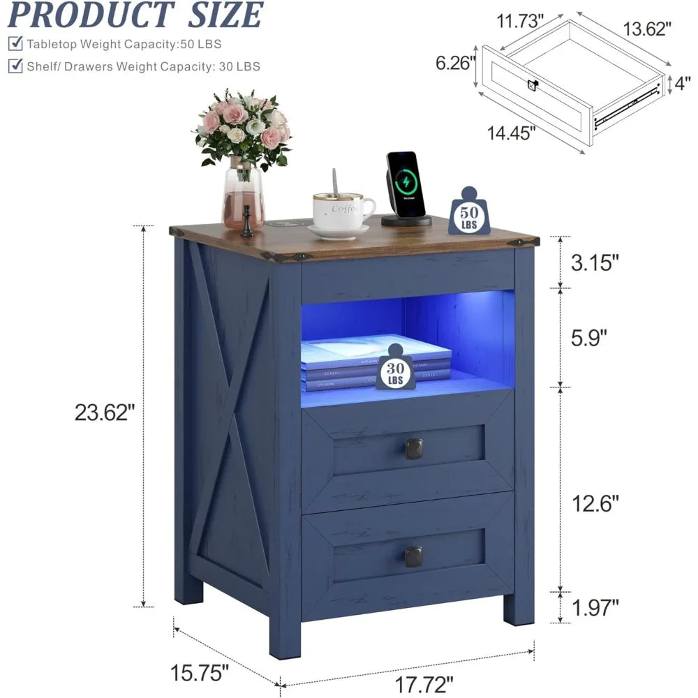 Farmhouse LED Nightstand with Gun Drawer and Human Sensor Design