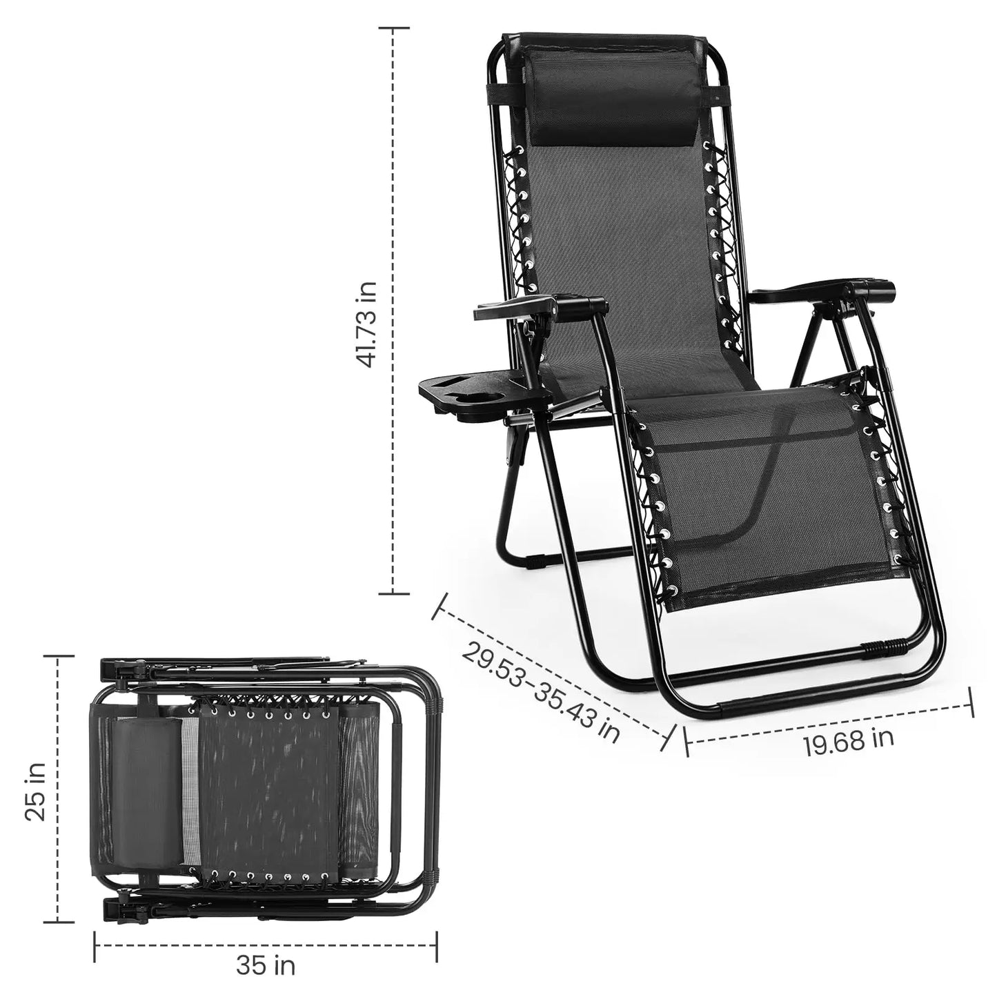 Portable Zero Gravity Recliner Camping Lounge Chair Set of 2