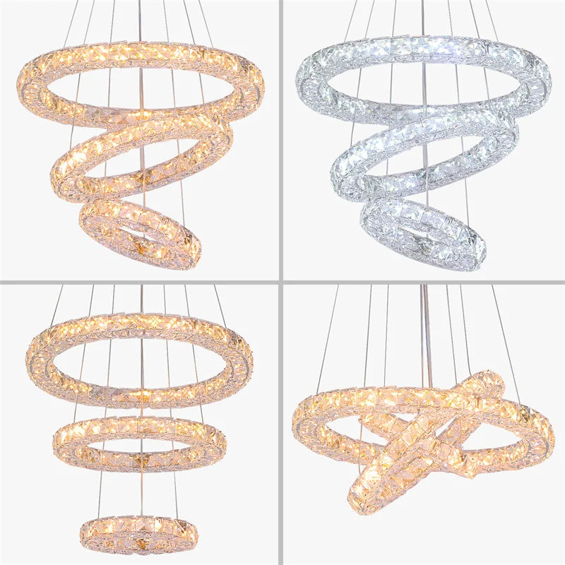 Luxury Crystal LED Chandelier 5 Ring Modern Ceiling Light Fixture