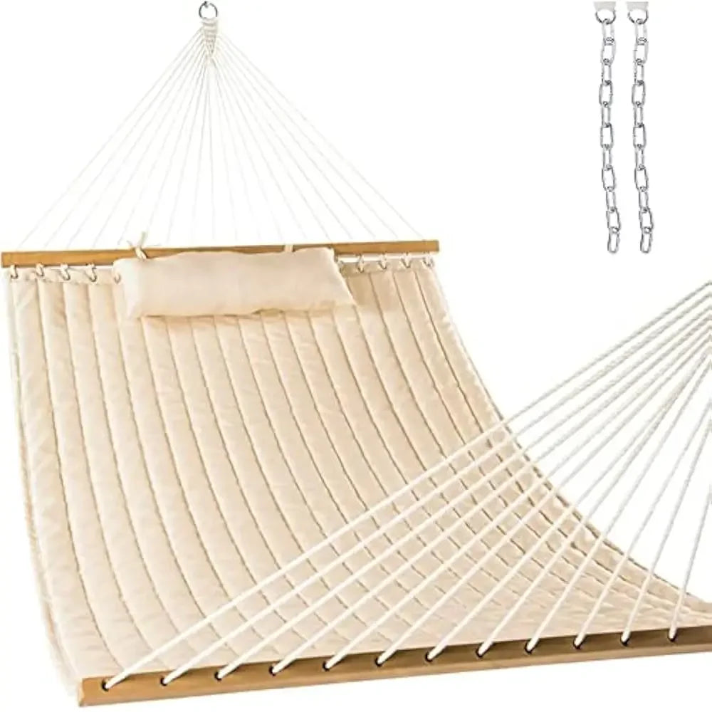 12FT Double Quilted Hammock with Spreader Bars Detachable Pillow