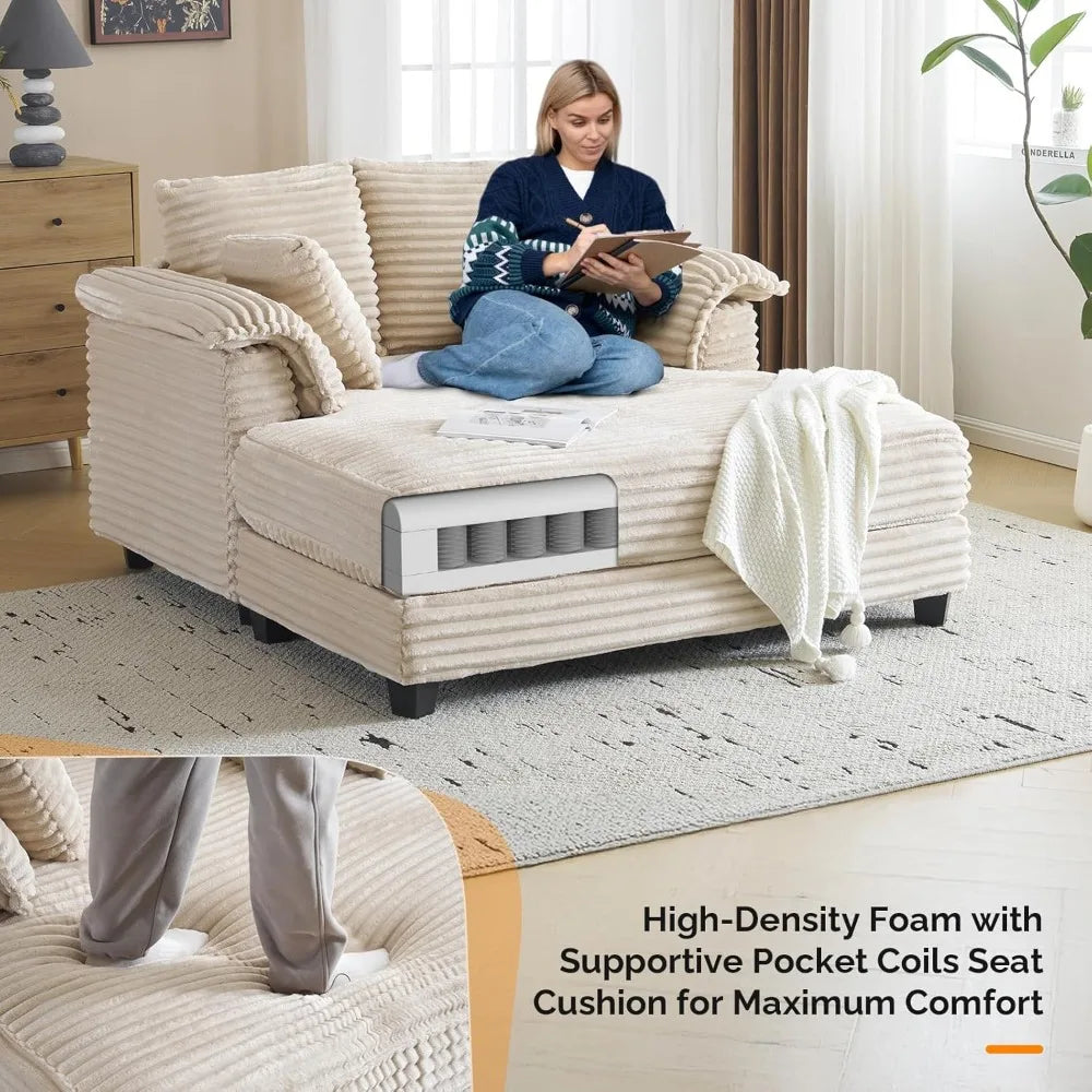 Oversized Chaise Lounge Chair Comfy Corduroy Recliner Sofa Bed