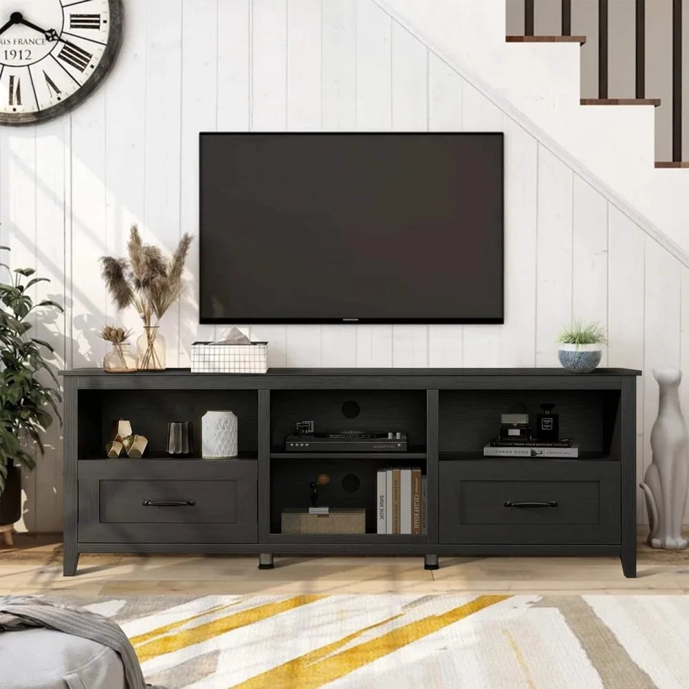 Modern Black TV Stand for TVs up to 80 inches Large Entertainment Center