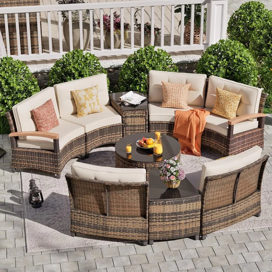 Ljustra 9 Piece Outdoor Patio Furniture Set Half-Moon Curved Sectional