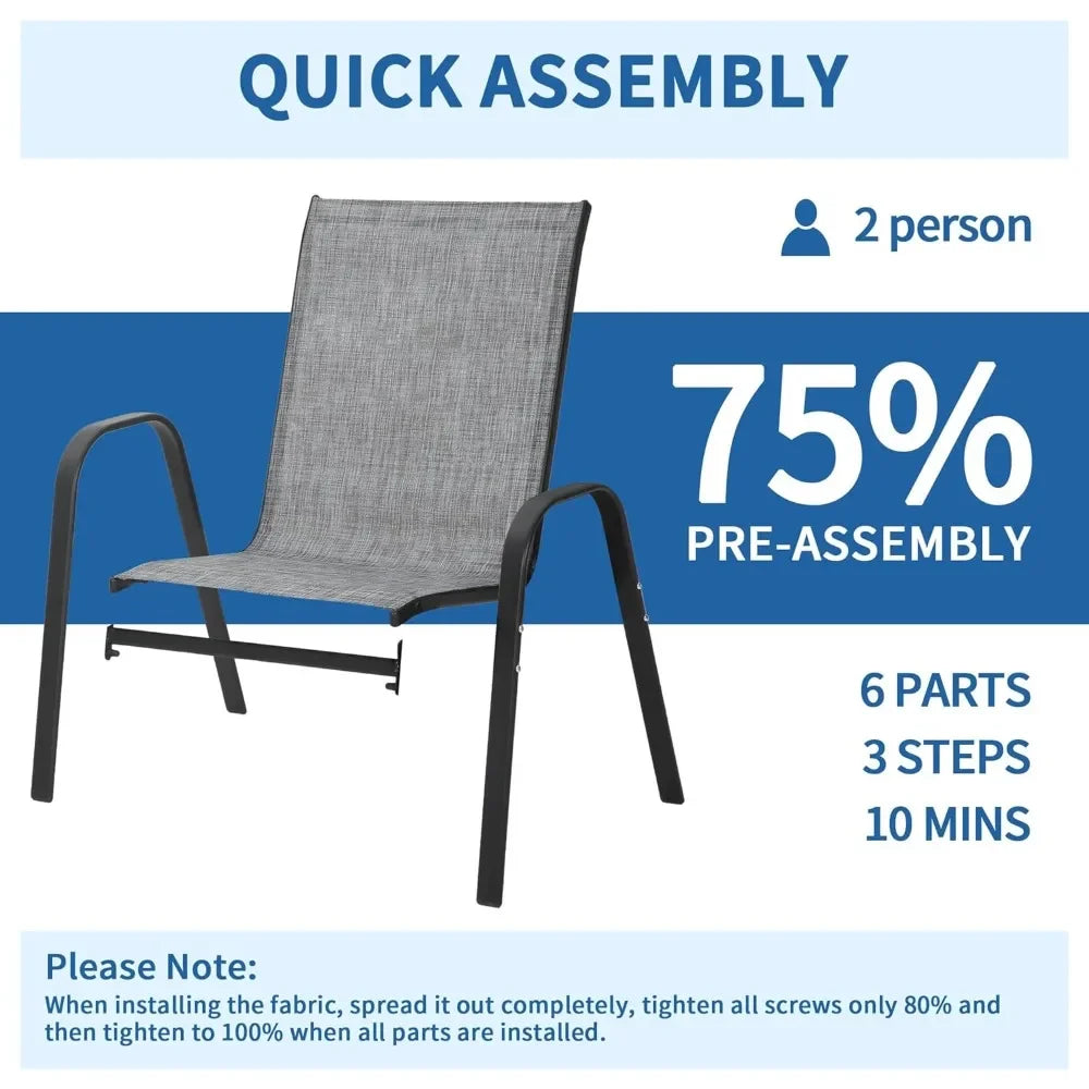 Textilene Patio Chairs Set of 4 Weather Resistant Stackable Lightweight