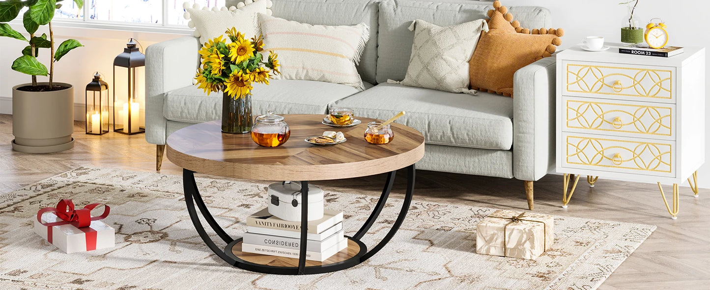 Ljustra Modern Round Coffee Table 31.7 Inch Industrial Design