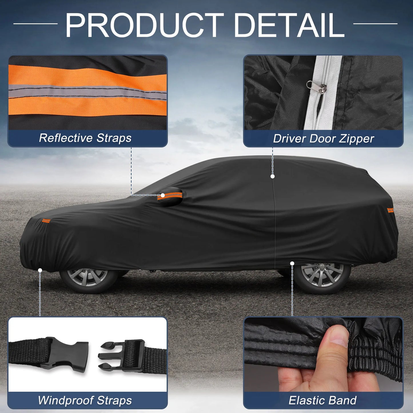 Uxcell Car Cover for Ford Mustang Mach-E with Left Side Zipper 210D PU