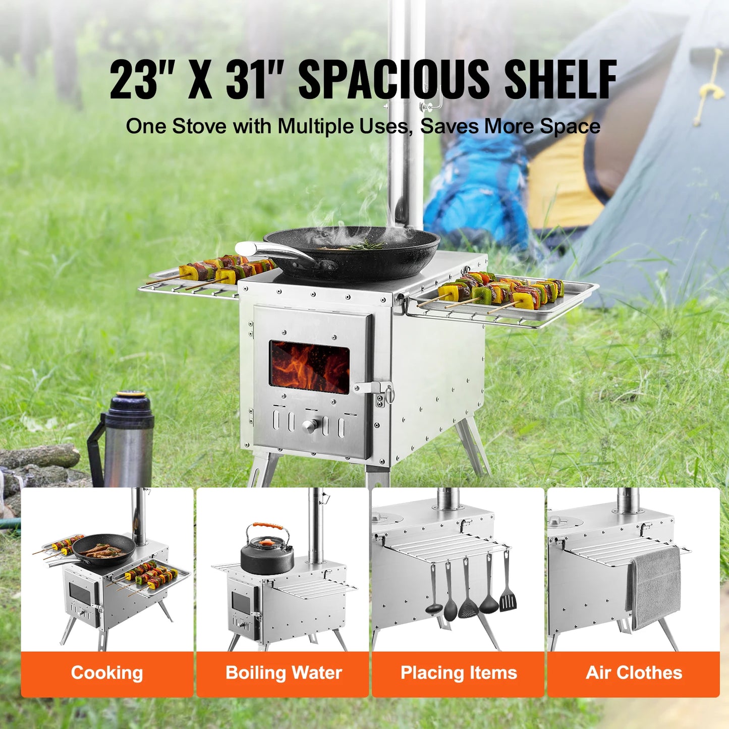 Ljustra Portable Wood Stove Camping Tent Stove with Chimney 86 in