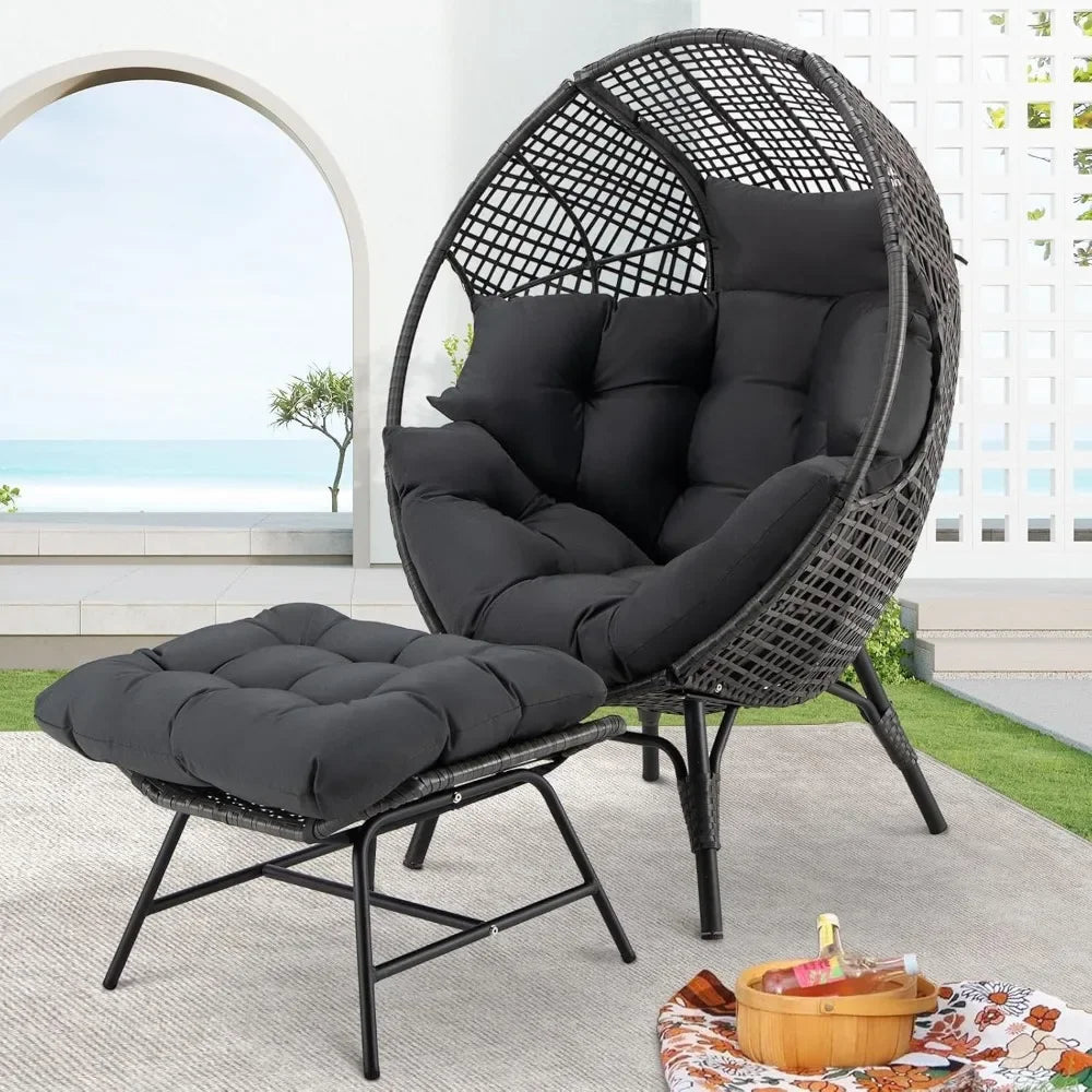 Cozy Patio Egg Chair with Ottoman Indoor Outdoor Lounge Chair 440lbs