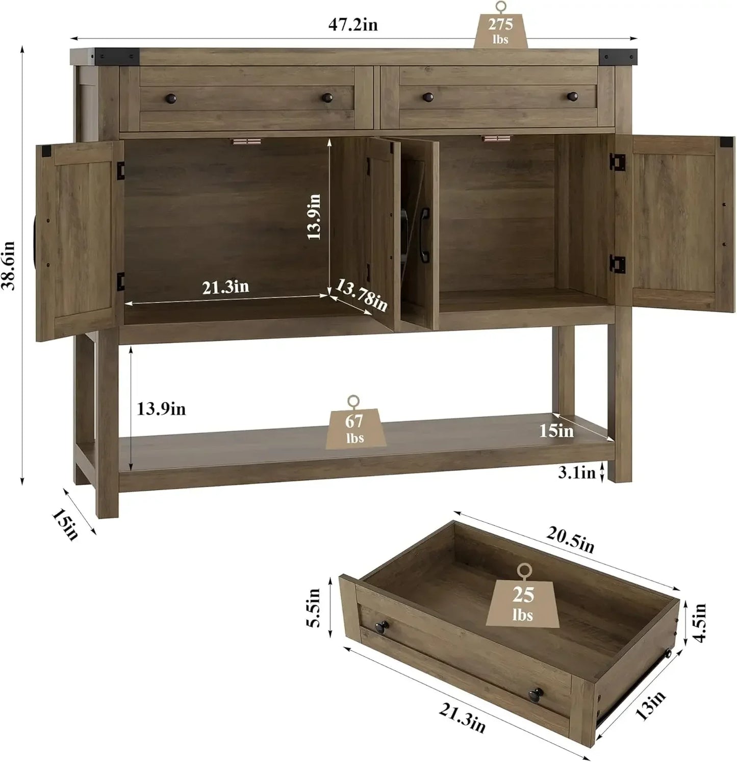 Buffet Sideboard Cabinet 47.2" Farmhouse Coffee Bar with Storage