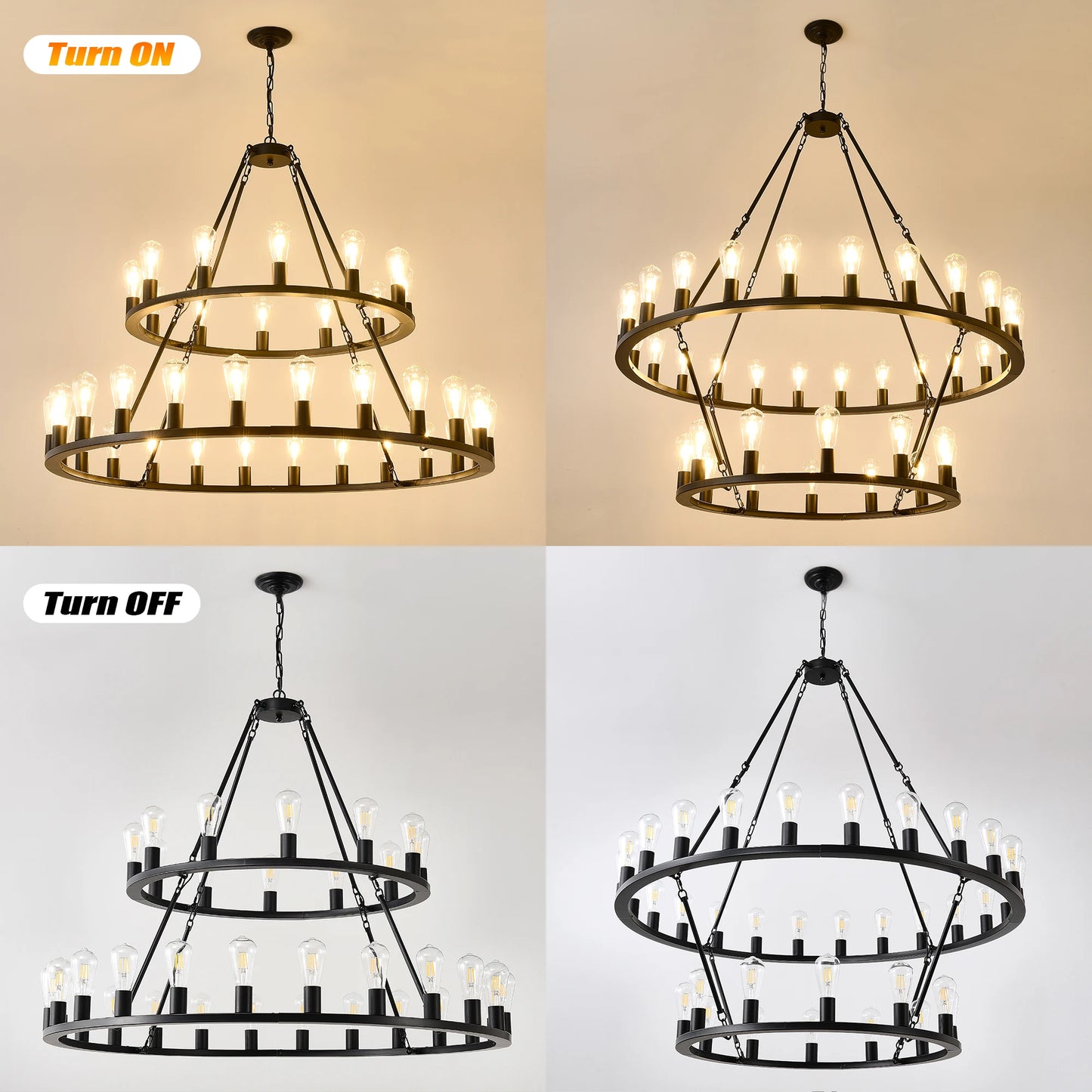 48 Inch Extra Large Wagon Wheel Chandelier 2 Tier Farmhouse Pendant Light