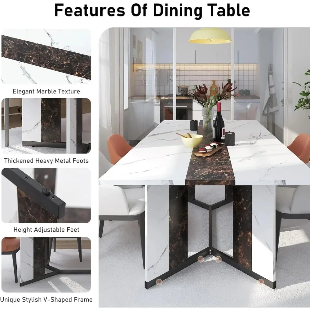 71 Inch Large Rectangular Dining Table Waterproof Adjustable Legs