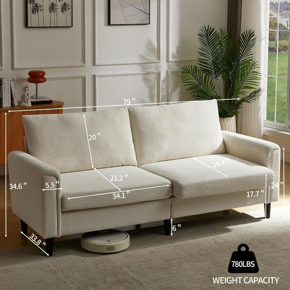 Corduroy Sofa Couch Adjustable Seat Depth 75"–142" Small-XL Couch 4-Seater Love