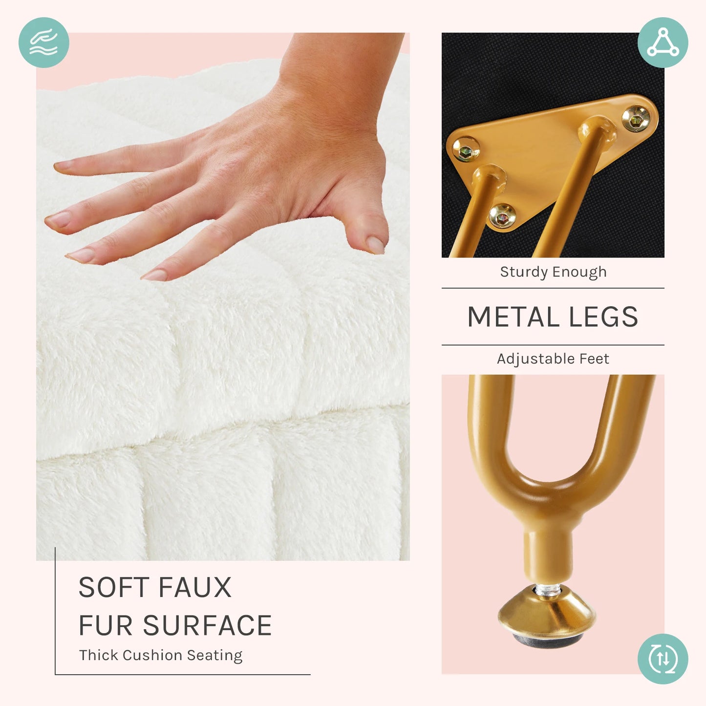 Ljustra Faux Fur Storage Stools Ottomans Padded Living Room Furniture