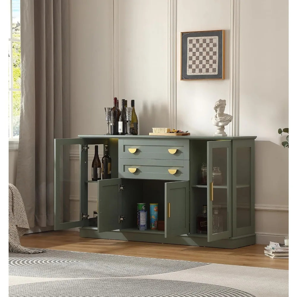 58.27 Buffet Cabinet with 2 Drawers Glass Doors Adjustable Shelves