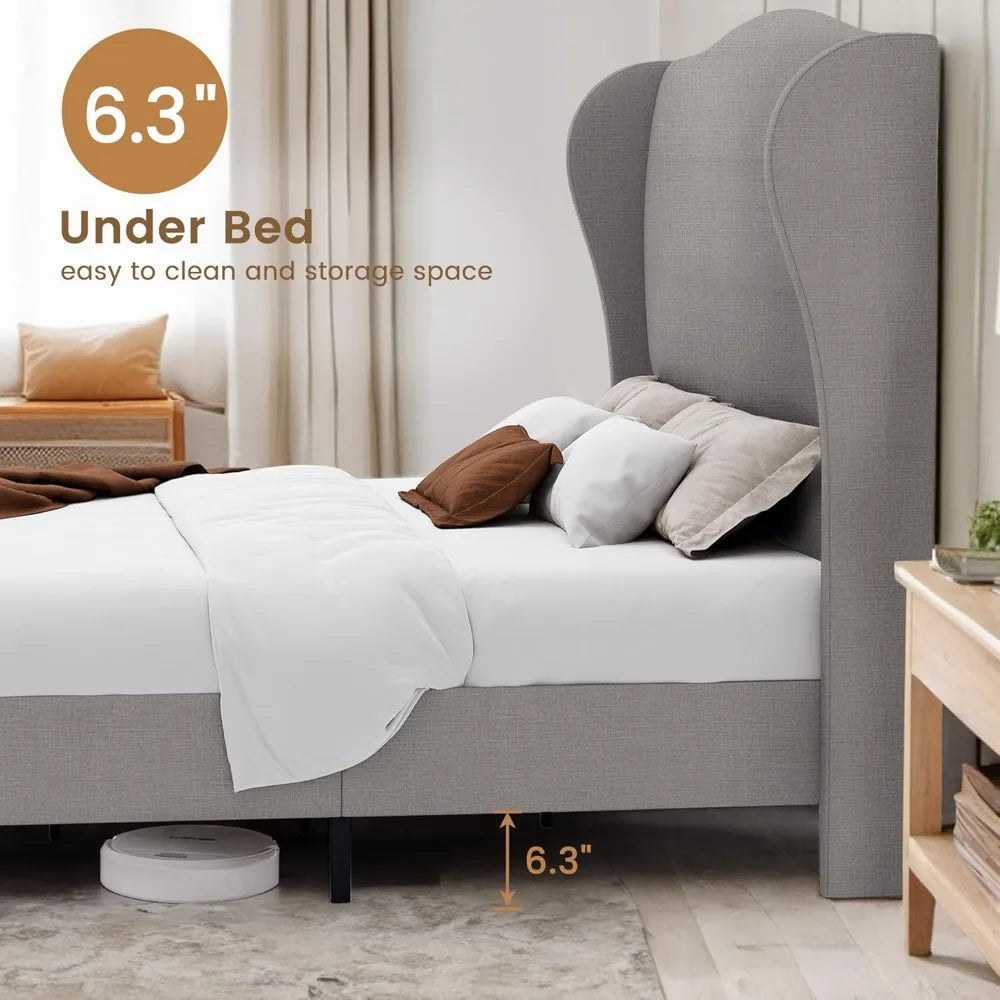Ljustra 51.4" King Size Bed Frame Upholstered Platform Wingback Design