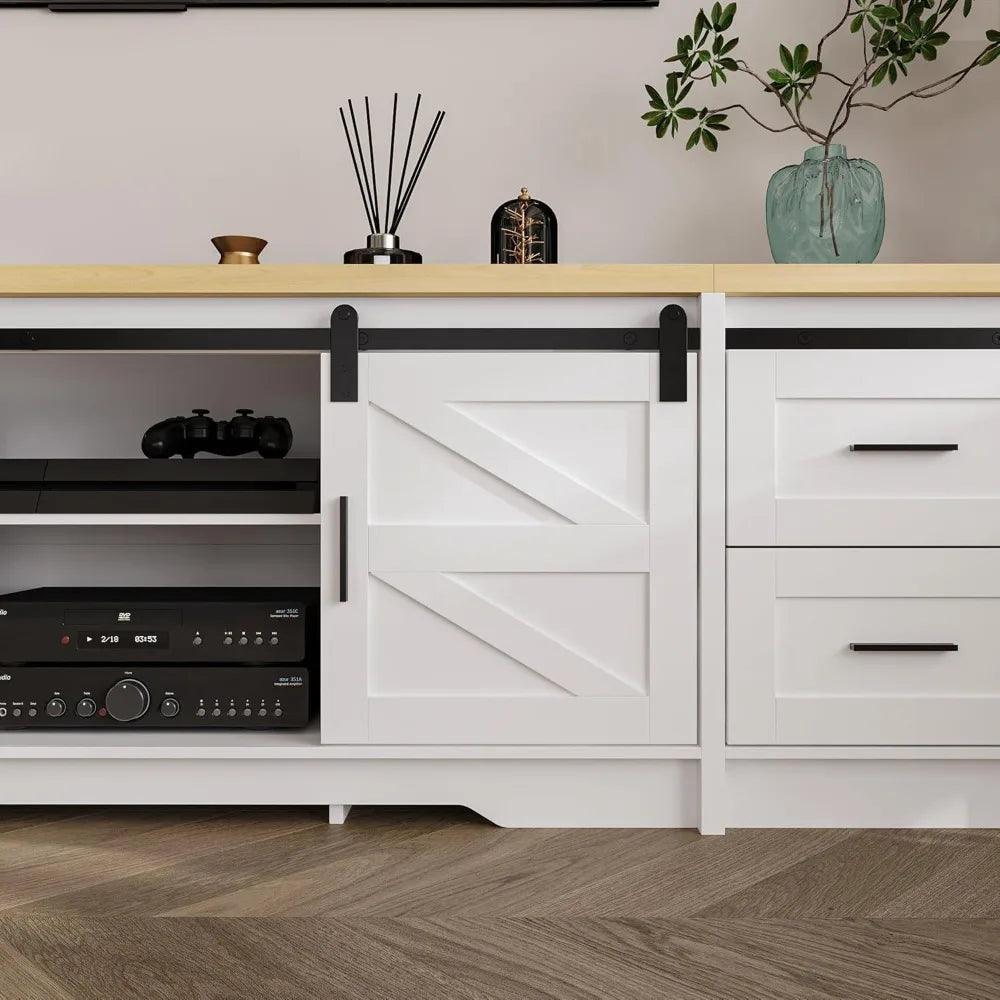 Farmhouse TV Stand for 100 Inch TV Entertainment Center with Storage