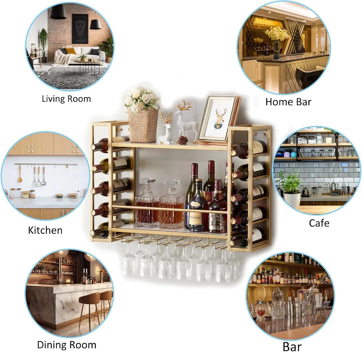 Wine Rack Glass Holder Metal Bottle Holder Storage Shelf Home Bar Kitchen