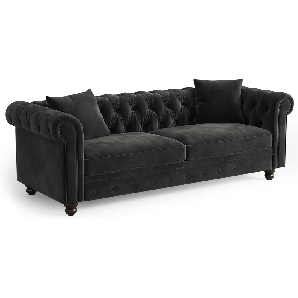 82" Velvet Chesterfield Sofa Deep Seat Button Tufted Couch w/Rolled Arms Classic