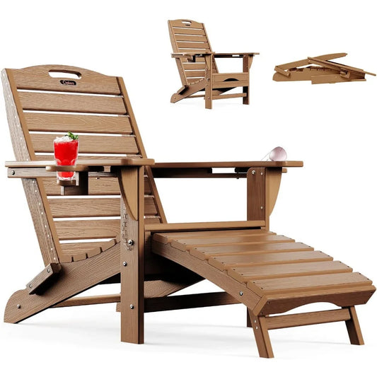 Folding Adirondack Chair with Retractable Ottoman Patio Fire Pit Chair