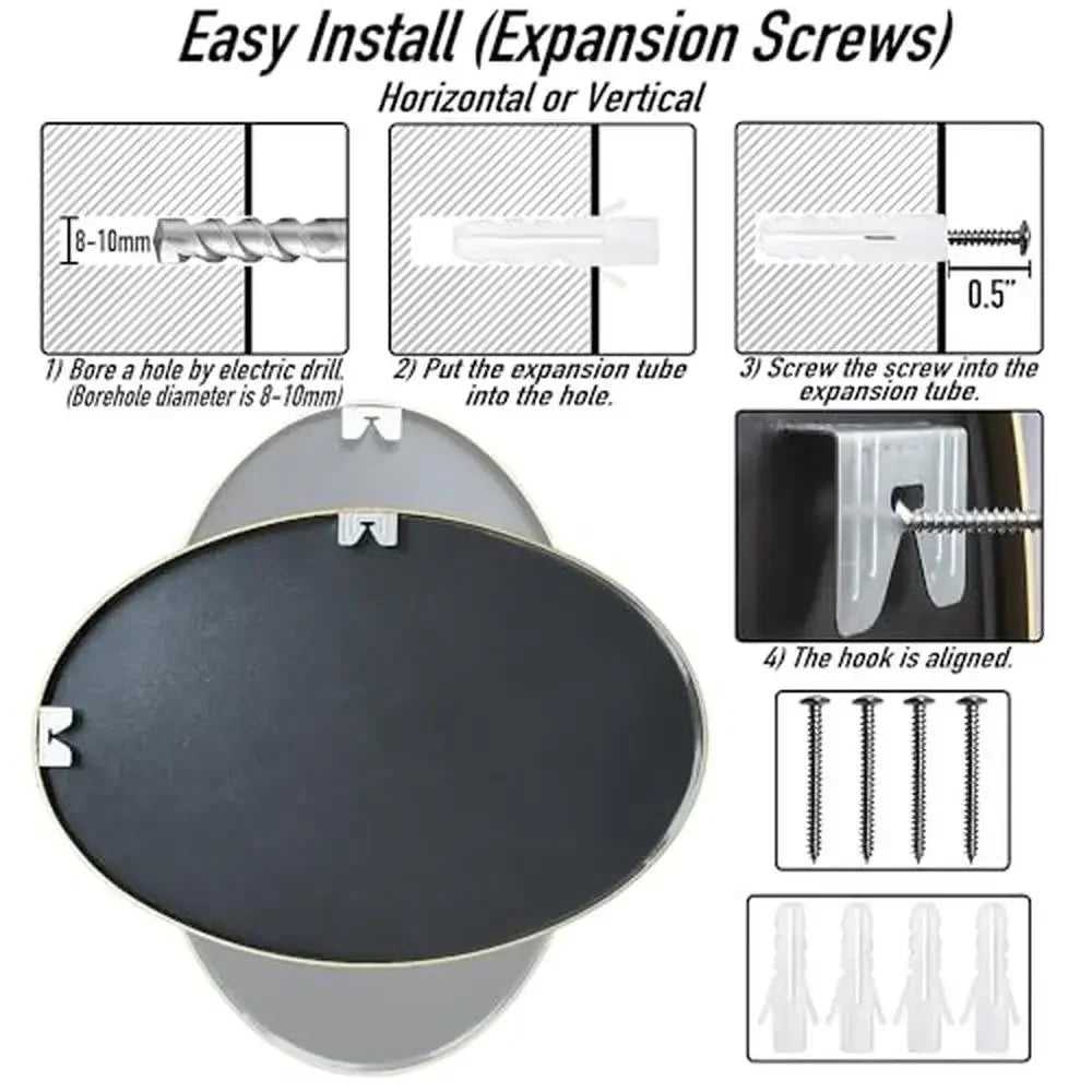 Stylish Oval Wall Mirror Aluminum Frame High Definition Glass Home Decor