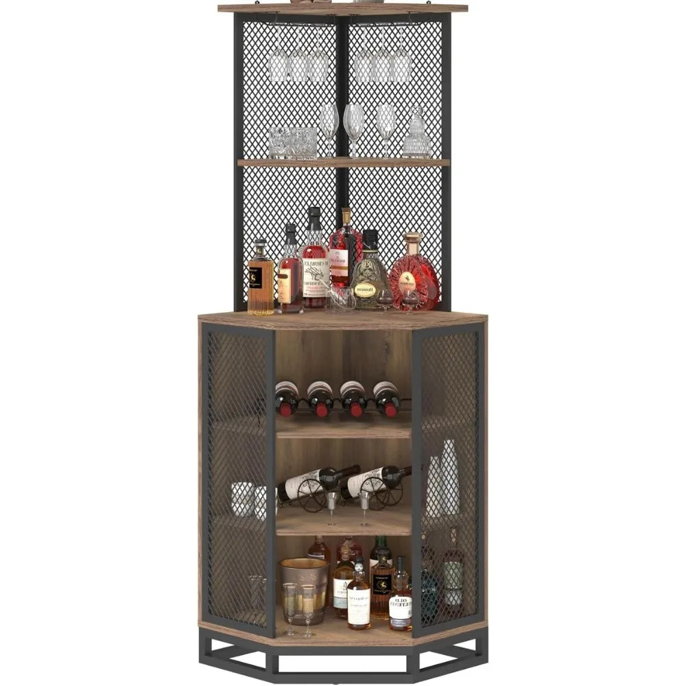 Corner Bar Cabinet Industrial 5 Tier Adjustable Shelf Storage Home