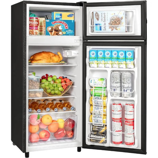 Ljustra Double Door Mini Refrigerator with Freezer 4.5 Cu.Ft Adjustable Temp