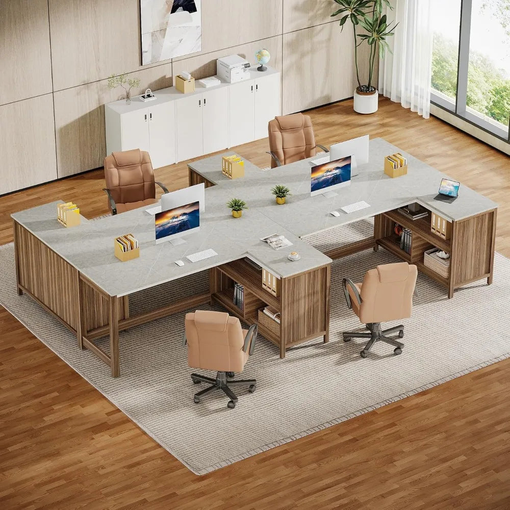 L-Shaped Executive Desk 57" Modern Computer Desk with Storage Shelves