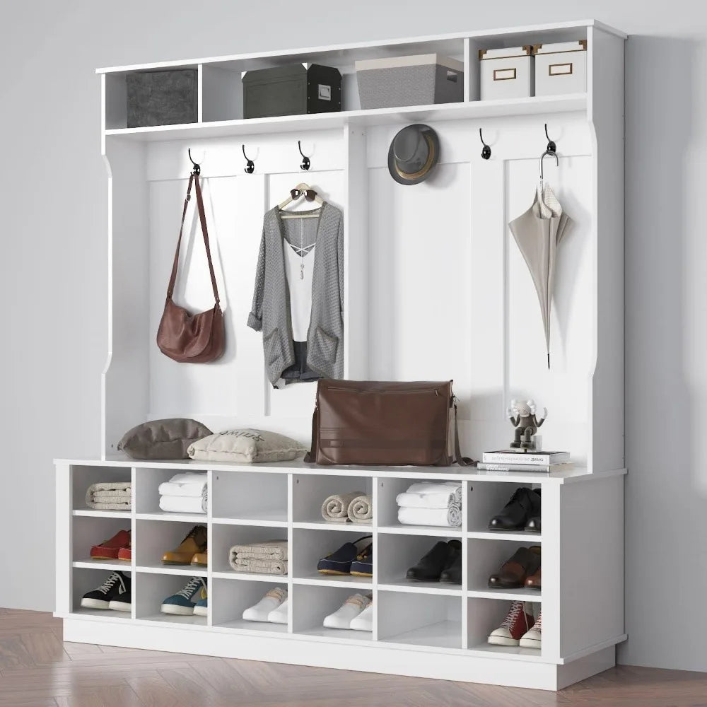 3-in-1 Hall Tree Storage Organizer with Hooks and Shelves for Entryway