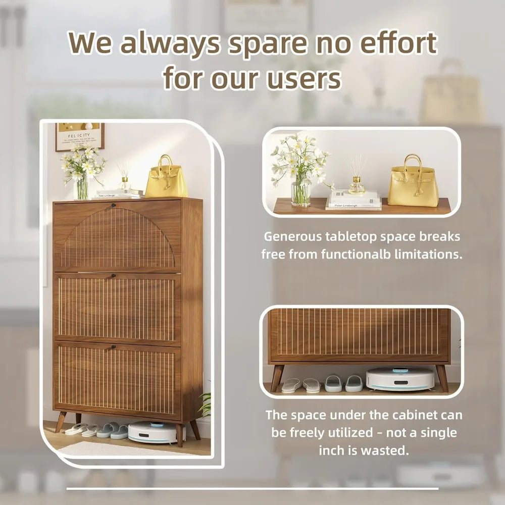 Shoe Storage Cabinet Entryway 3 Flip Drawers Narrow Organizer Freestanding